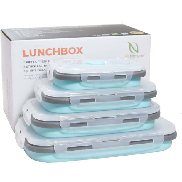 HI NATURE™ Vershoudbakjes set 4 stuks - Bewaarbakjes opvouwbaar - Lunchbox set - BPA Vrij Siliconen Voedselcontainer