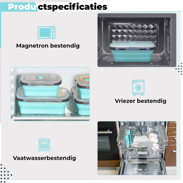 HI NATURE™ Vershoudbakjes set 4 stuks - Bewaarbakjes opvouwbaar - Lunchbox set - BPA Vrij Siliconen Voedselcontainer