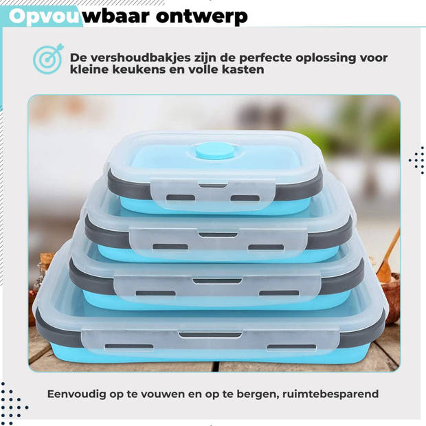 HI NATURE™ Vershoudbakjes set 4 stuks - Bewaarbakjes opvouwbaar - Lunchbox set - BPA Vrij Siliconen Voedselcontainer