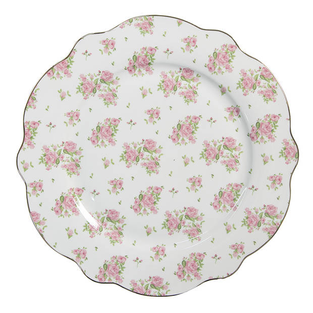 Clayre & Eef Dinerbord Ø 27 cm Roze Porselein Rozen Eetbord Roze Eetbord