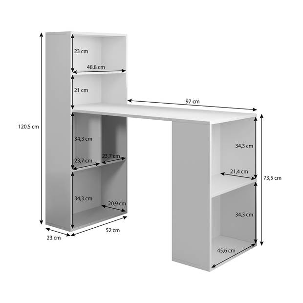 Meubella Bureau Ward - Eiken - Grijs - 120 cm