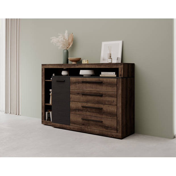 Meubella Dressoir Borna - Donker eiken - Grijs eiken - 161 cm