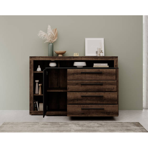 Meubella Dressoir Borna - Donker eiken - Grijs eiken - 161 cm