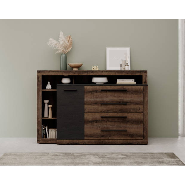 Meubella Dressoir Borna - Donker eiken - Grijs eiken - 161 cm