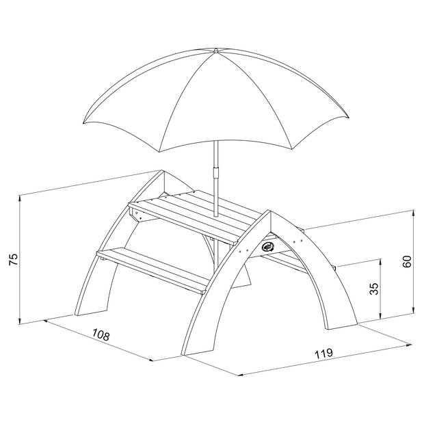 AXI Kylo XL Picknicktafel voor kinderen met parasol Picknick set voor kind van hout in grijs & wit