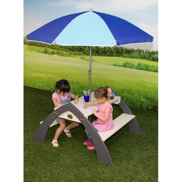 AXI Kylo XL Picknicktafel voor kinderen met parasol Picknick set voor kind van hout in grijs & wit