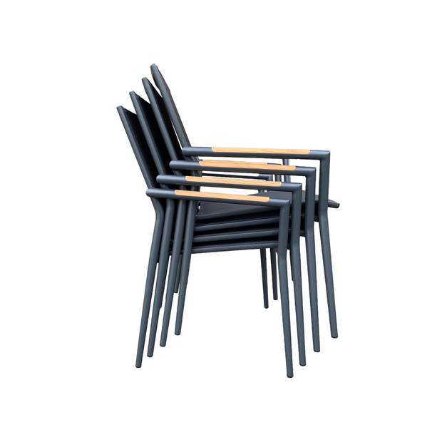 Tuinstoel / Eetstoel Mattia - Antraciet met zwart aluminium Frame - Stapelbaar