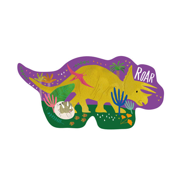 Floss & Rock Puzzel Dino - 12 stukjes - 35 x 18 cm - Multi