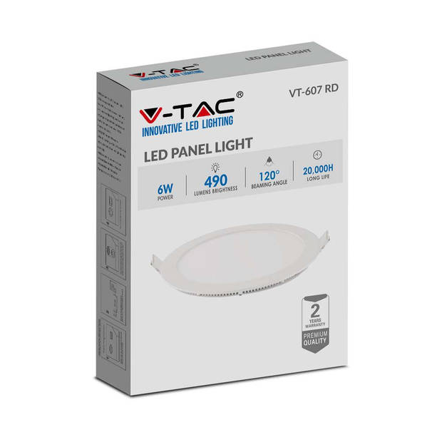 V-TAC VT-607RD-N Ronde LED Minipanelen - Premium Serie - IP20 - Wit - 6W - 490 Lumen - 4000K