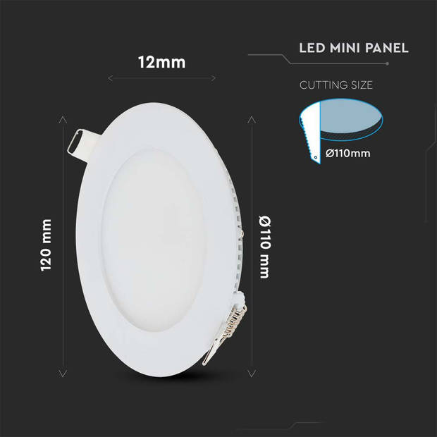 V-TAC VT-607RD-N Ronde LED Minipanelen - Premium Serie - IP20 - Wit - 6W - 490 Lumen - 4000K