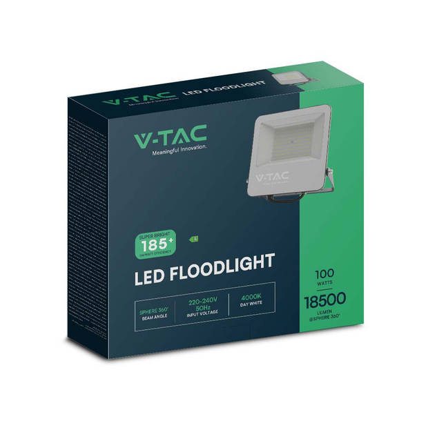 V-TAC Zwarte LED Schijnwerpers - 185lm/w - IP65 - 100W - 18500 Lumen - 4000K