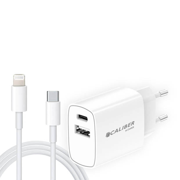 Caliber Oplader iPhone - USB C naar Lightning Kabel - 20 Watt snellader - iPhone en iPad oplader - USB C en QC3.0 -