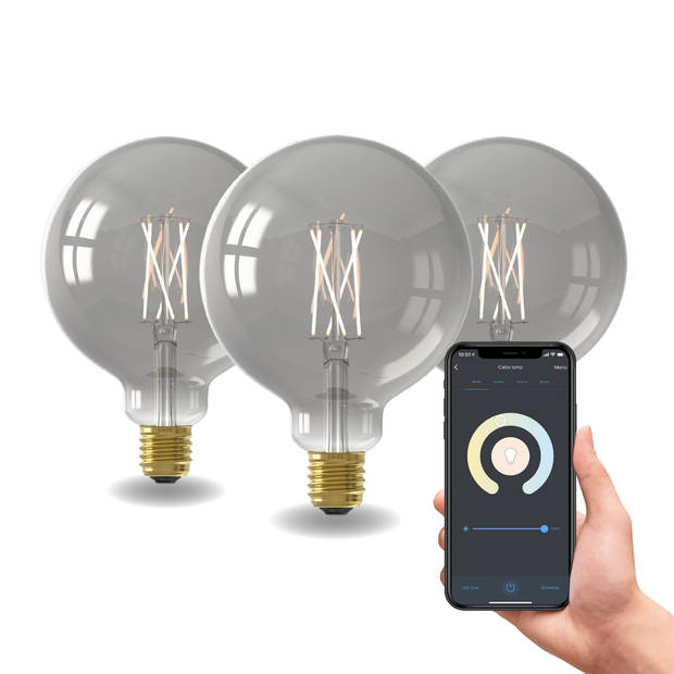 Calex Smart LED Lamp - E27 - G125 - Titanium - 7W - 3 stuks