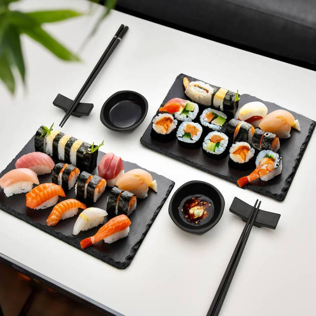 Sushi set - Voor 2 personen - Incl. stokjes & borden - Geniet van authentieke sushi-ervaring - Zwart - Sushi accessoires
