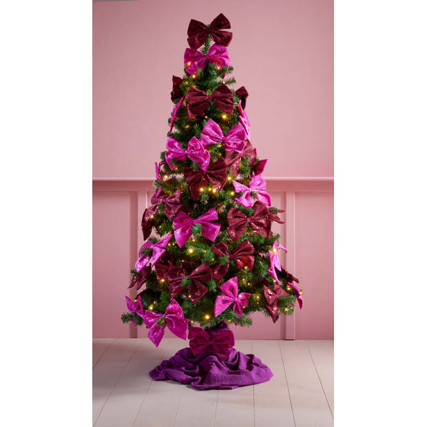 Blokker kerststrik met pailletten - 21x25cm - fuchsia