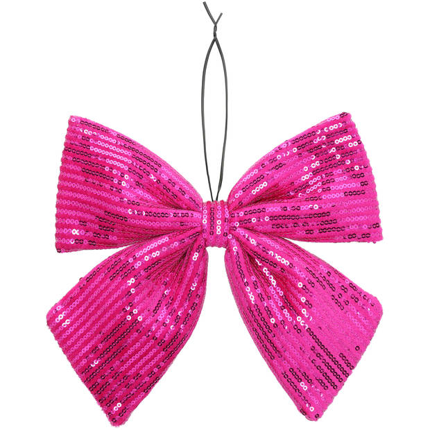 Blokker kerststrik met pailletten - 21x25cm - fuchsia