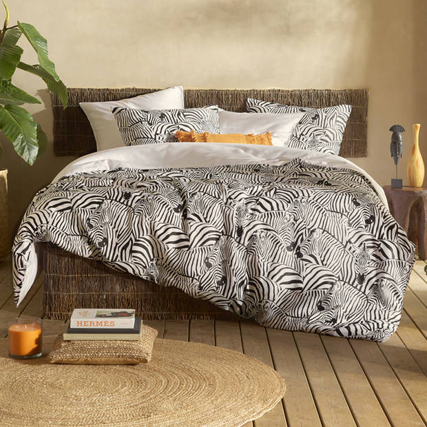 De Witte Lietaer Dekbedovertrek Zebra Eggshell - Tweepersoons - 200 x 200/220 cm - Katoen Satijn