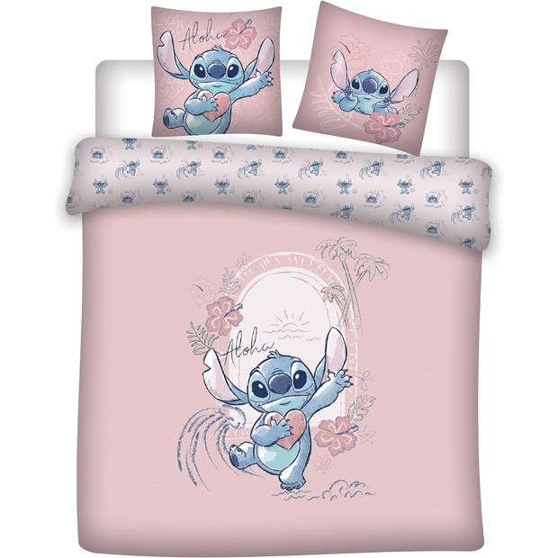 Disney Lilo & Stitch Dekbedovertrek, Heart - Lits Jumeaux - 240 x 220 + 2x 65 x 65 cm - Katoen