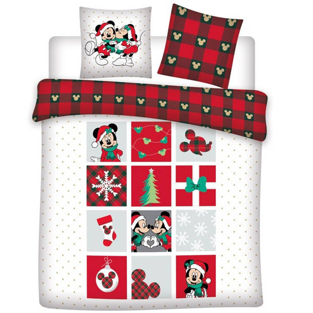 Disney Minnie & Mickey Mouse Dekbedovertrek Kerst - Lits Jumeaux - 240 x 220 + 2x 65 x 65 cm - Katoen Flanel