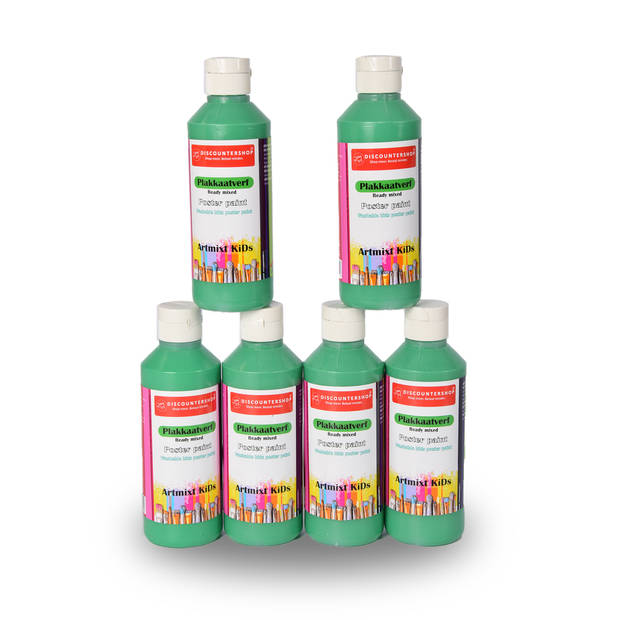 Poster Paint Set 6x Green 250 ml Of Each Bottle Water-Based Opaque 5cm x 16cm High Pigmentation Suitable for