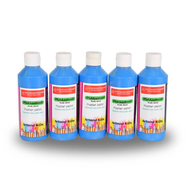 Betoverende Blauwe Plakkaatverf Set 5-Delig 5cm x 16cm Maximaal 250 ml Per Fles Levendige Kleuren Gebruiksklaar