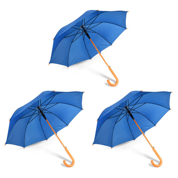 3x Paraplu kinderparaplu Diameter 102 cm Stevige paraplu blauw regenaccessoires polyester Automatische