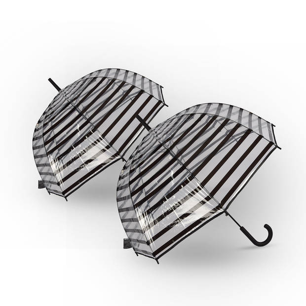 2x Paraplu Diameter 86 cm Stevige Paraplu Transparent Regenaccessoires Polyester Automatische Paraplu