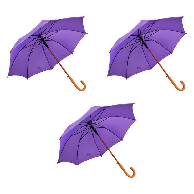 3x Umbrella Automatic umbrella purple Folding umbrella Wooden handle 89cm*98cm