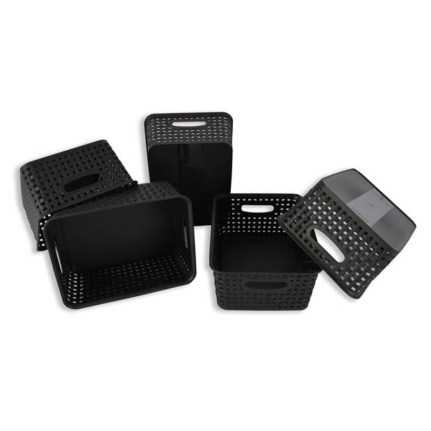 Set van 5 Rattan Mandje opbergbox Zwart Kunstsof Mandje 5 liter Opbergmandje Opbergmand 25cm*20cm*11cm