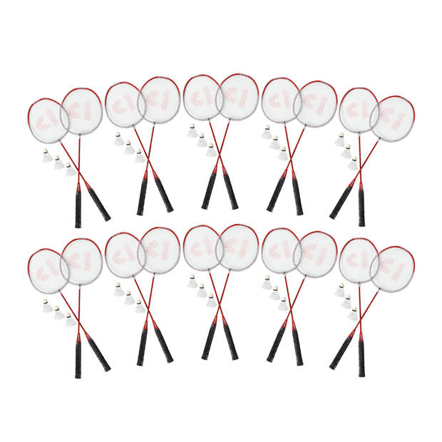 Badminton Rackettas in Rood - 20 Rackets, 30 Shuttles - Aluminium/Bioplastic - Afmetingen: 68x22.5cm
