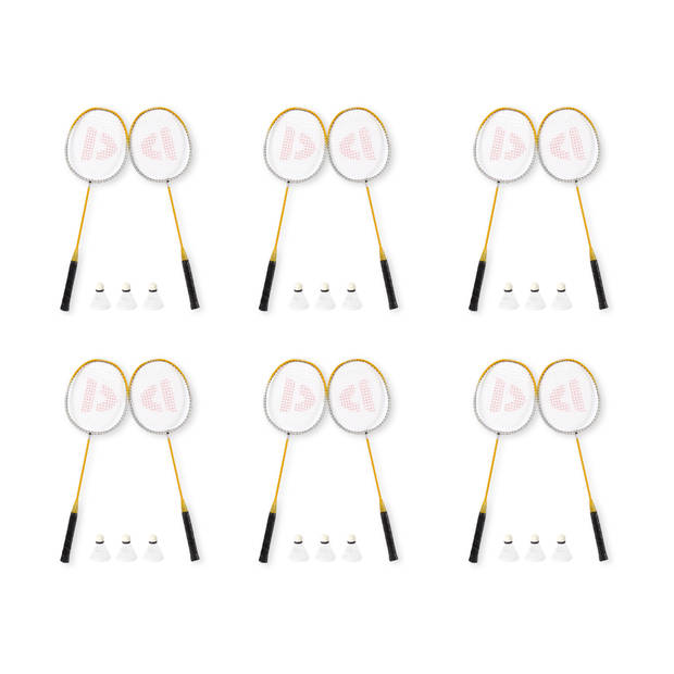Premium Badminton Racket Set - 12 Rackets - 18 Shuttles - Geel - Inclusief Opbergtas