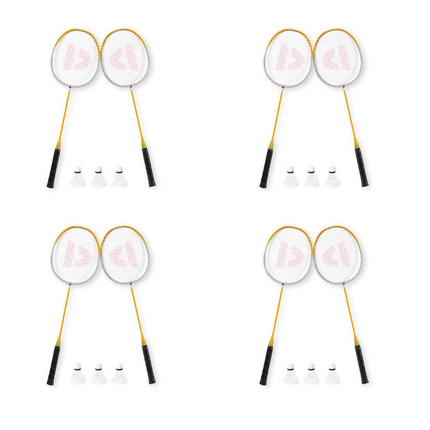 Badminton Racket Set - Geel - 8 Rackets - Opbergtas en 12 Shuttles Inbegrepen