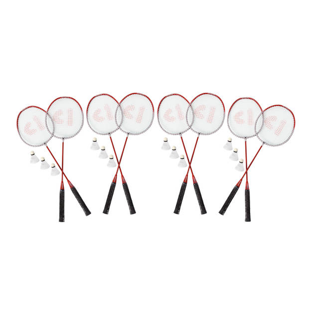 Exclusieve Badminton Racket Set - 8 Rackets, 12 Shuttles - Rood - Inclusief Opbergtas