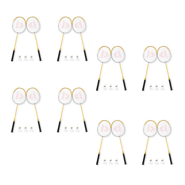 Voordelige Bundel - Premium Badmintonset: 16 Aluminium Rackets, 24 Bioplastic Shuttles & Gele Rackettas
