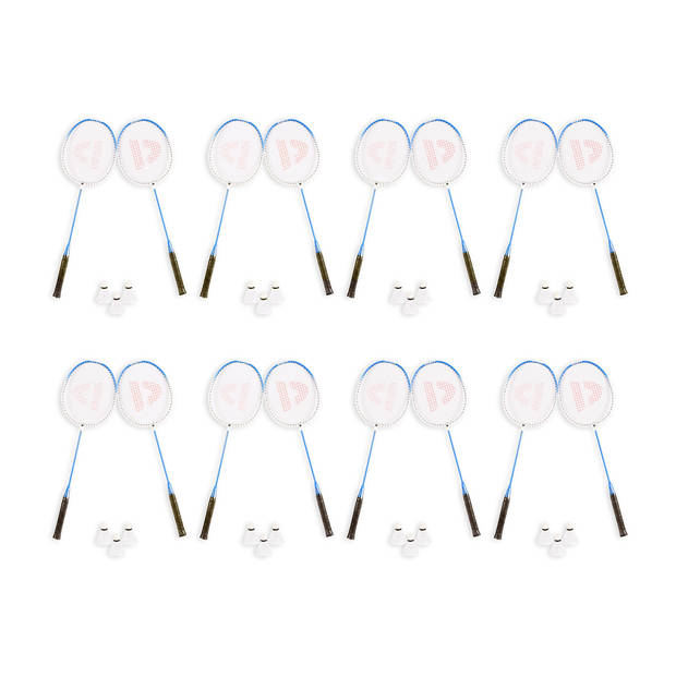 8 Sets met 16 Badminton Rackets en 24 Shuttles aluminium/bio plastic Rackettas blauw tennistas 68cm*22.5cm