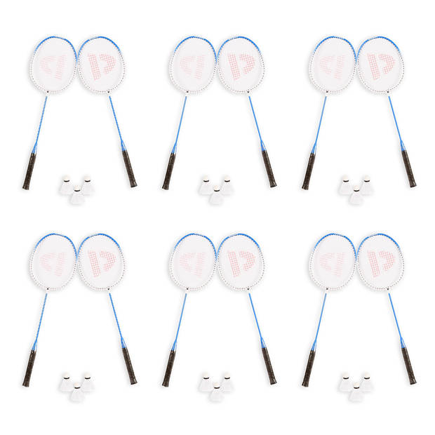 6 Sets met 12 Rackets en 18 Shuttles aluminium/bio plastic Rackettas blauw tennistas 68cm*22.5cm