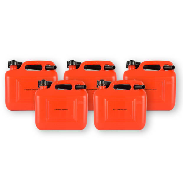 5x Jerrykan met trechter Rood Polyethylene met afsluitbare kap 5 liter Met giettuit Benzinekan