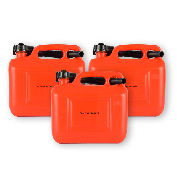 3x Jerrykan with funnel Red Polyethylene with lockable hood 5 liters With pouring spout Gasoline can