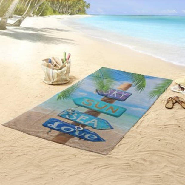 Droomtextiel Sun Love strandlaken - Handdoek 100x180 cm - Heerlijk Zacht - Poly Velours