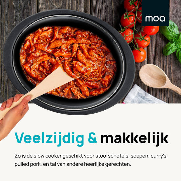 MOA Slowcooker Digitaal - 6,5 liter - Zwart - BPA vrij - SC65DB