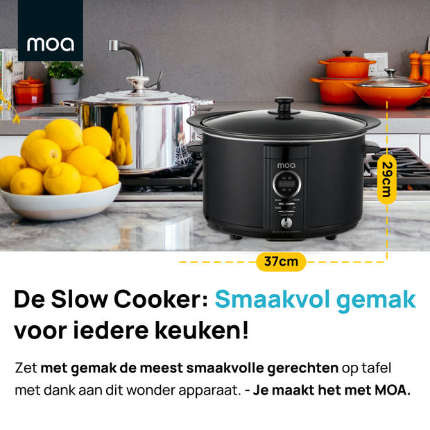 MOA Slowcooker Digitaal - 6,5 liter - Zwart - BPA vrij - SC65DB