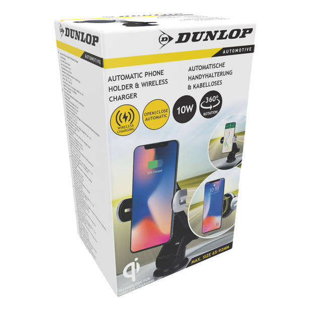 Dunlop Auto Telefoonhouder en Draadloze Oplader - GSM Houder Auto met Qi Lader - Zuignap voor Dasboard en Voorruit