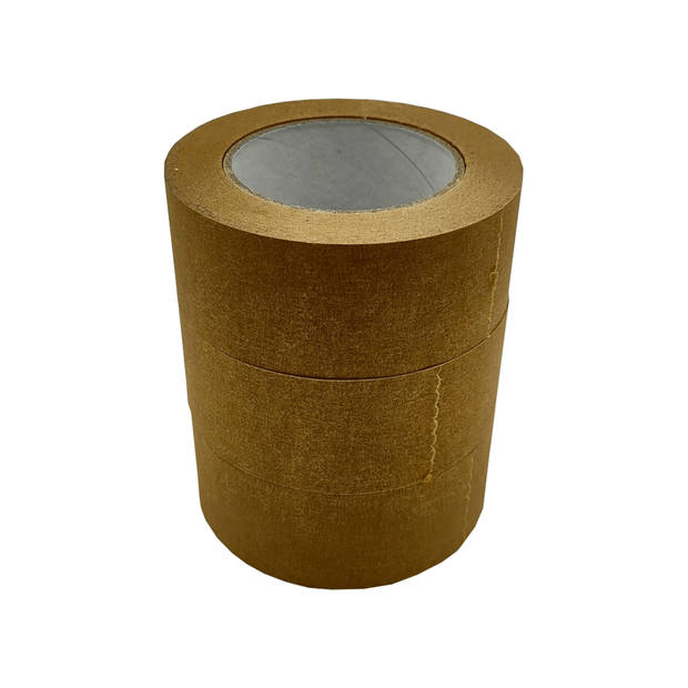 DULA verpakkingstape - Papier - 50mm x 50 m - 3 rollen - Papiertape - Bruin - Papieren plakband