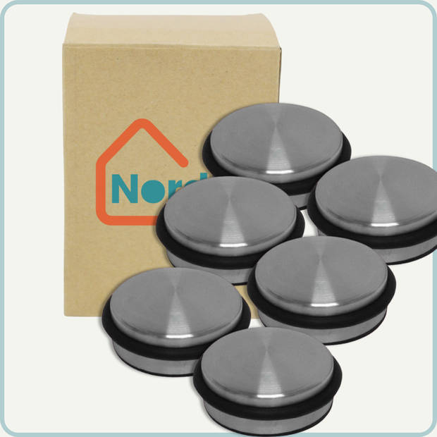 Nordix Deurstop - 6 stuks - Deurstopper - Deurbuffer - RVS - 10,5cm - Binnen