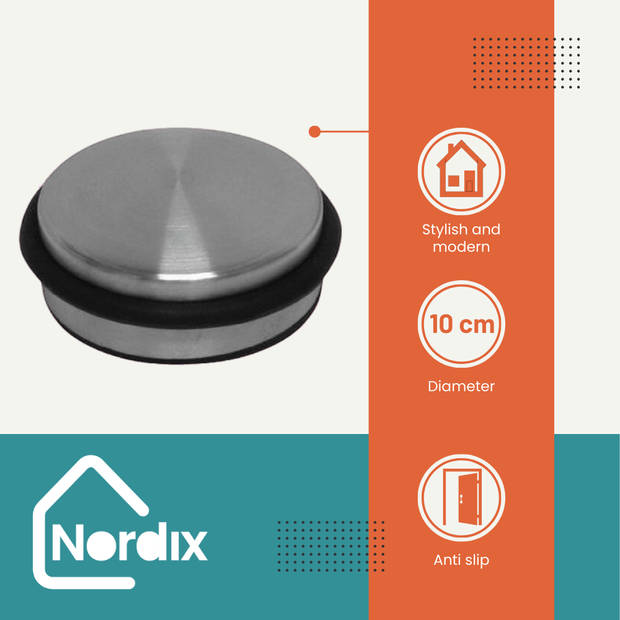 Nordix Deurstop - 6 stuks - Deurstopper - Deurbuffer - RVS - 10,5cm - Binnen