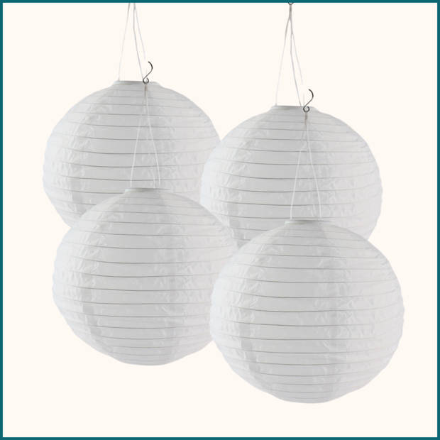 HIXA Lampionnen - met Verlichting - Voor Buiten - Set van 4 - Solar 40 cm - Wit