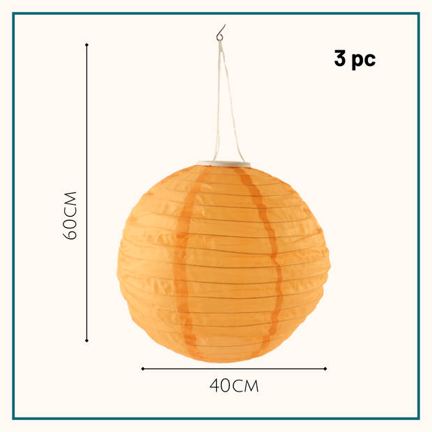 HIXA Lampionnen - met Verlichting - Voor Buiten - Set van 3 Kleuren - 40cm - Solar LED