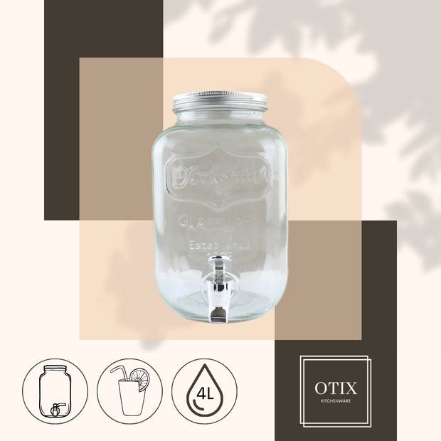 OTIX Drankdispenser - Limonadetap - Waterdispenser - Glas - 4l - 2 stuks