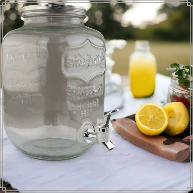 OTIX Drankdispenser - met Drinkbekers - Limonadetap - Glas - 4l - Mason jar - Set van 4