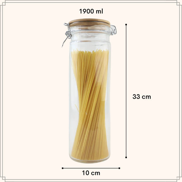 OTIX Spaghetti Voorraadpot - Weckpot - Glas - Bamboe - 33x10cm - 1900ml